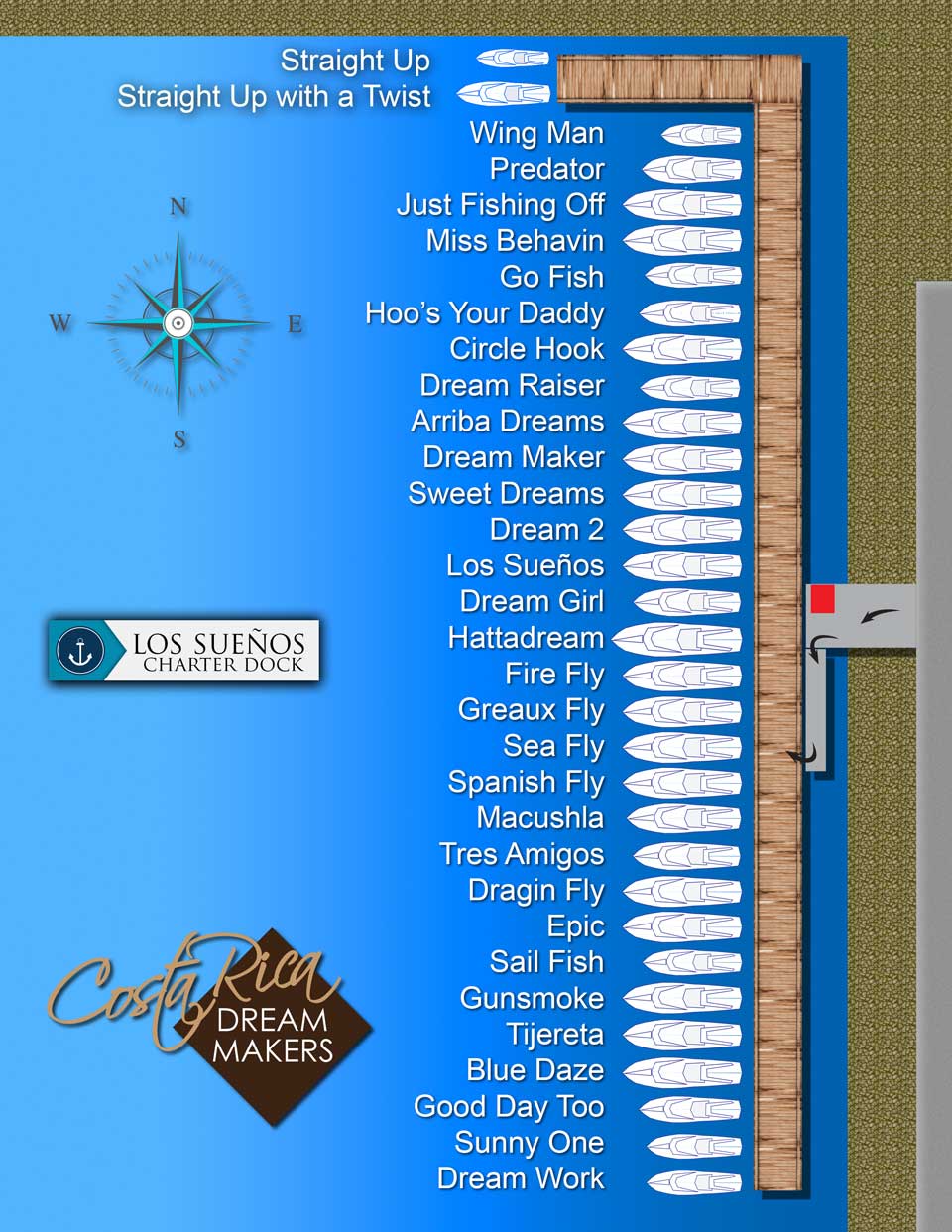 Los Suenos Marina Charter Dock Map